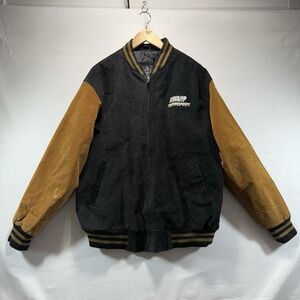 VTG Varsity Mens M Jacket Black Brown Suede Oscar Piel VIP Motorsports Racing